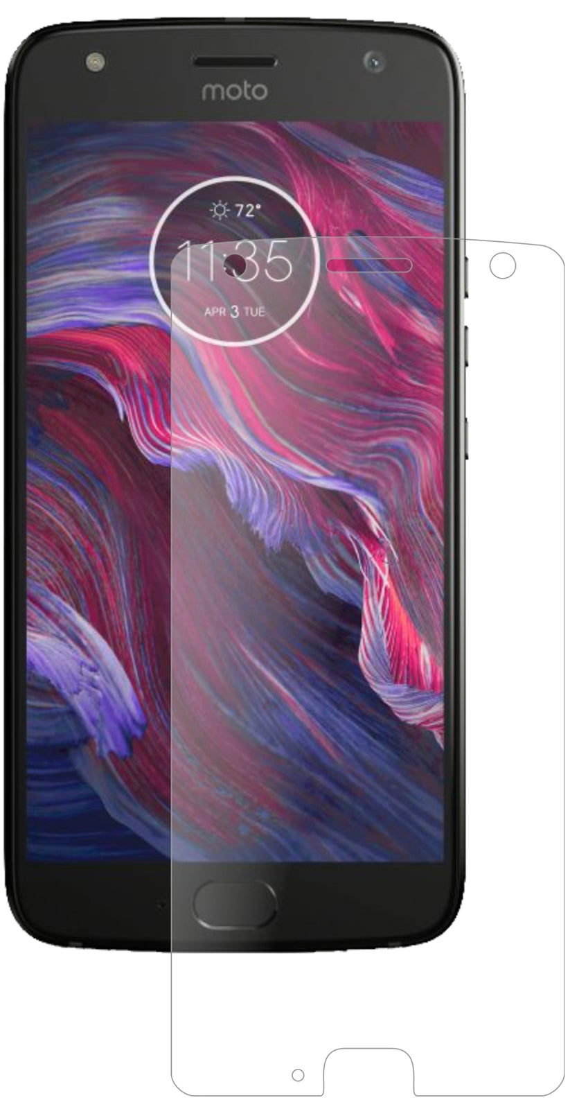 LenovoMotorola Moto X4 mit aufgebrachter dipos Panzerfolie, die lästige Fingerabdrücke minimiert