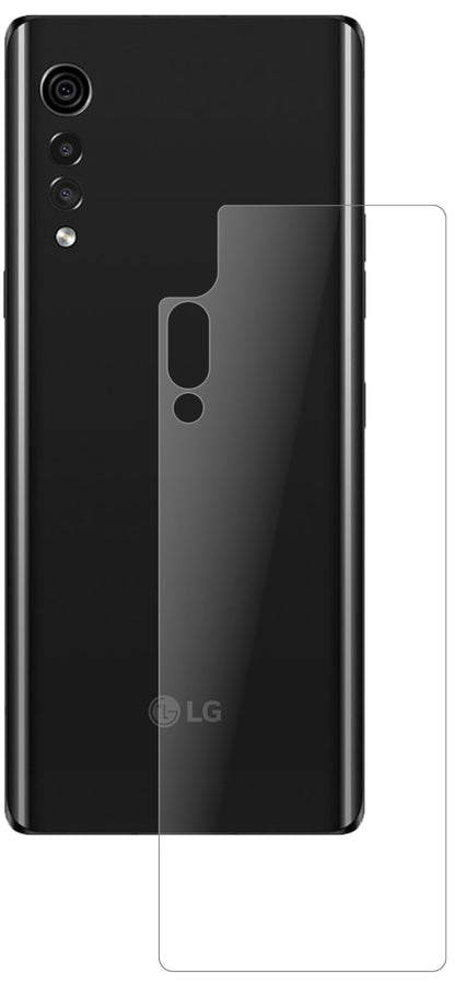 LGVelvet 4G Rückseite mit aufgebrachter dipos Panzerfolie, die lästige Fingerabdrücke minimiert