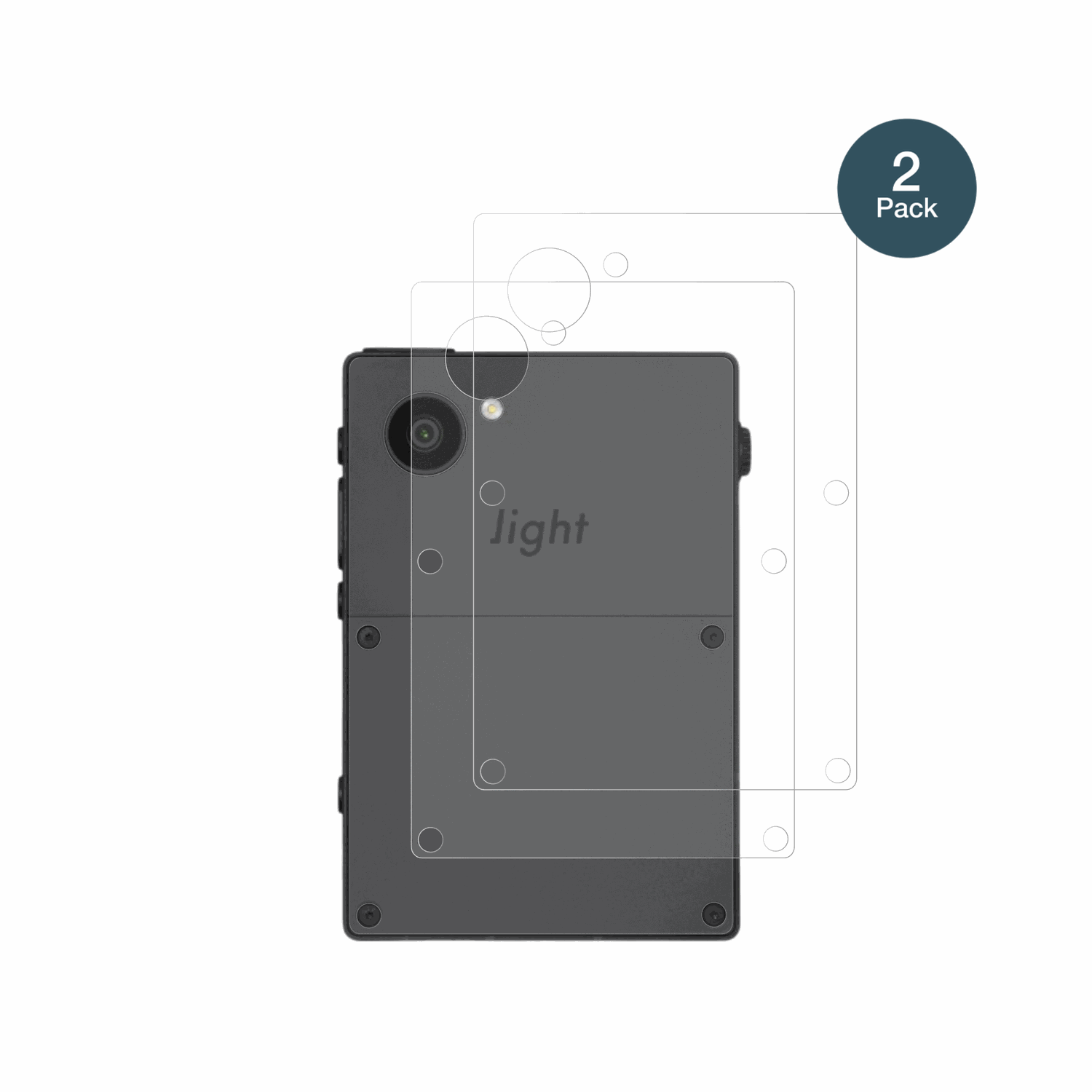 LightPhone 3 Rückseite mit aufgebrachter dipos Panzerfolie, die lästige Fingerabdrücke minimiert