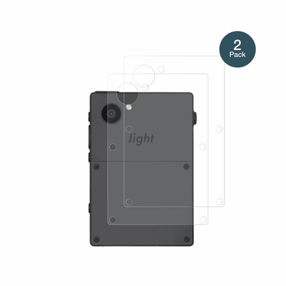 LightPhone 3 Rückseite mit aufgebrachter dipos Panzerfolie, die lästige Fingerabdrücke minimiert