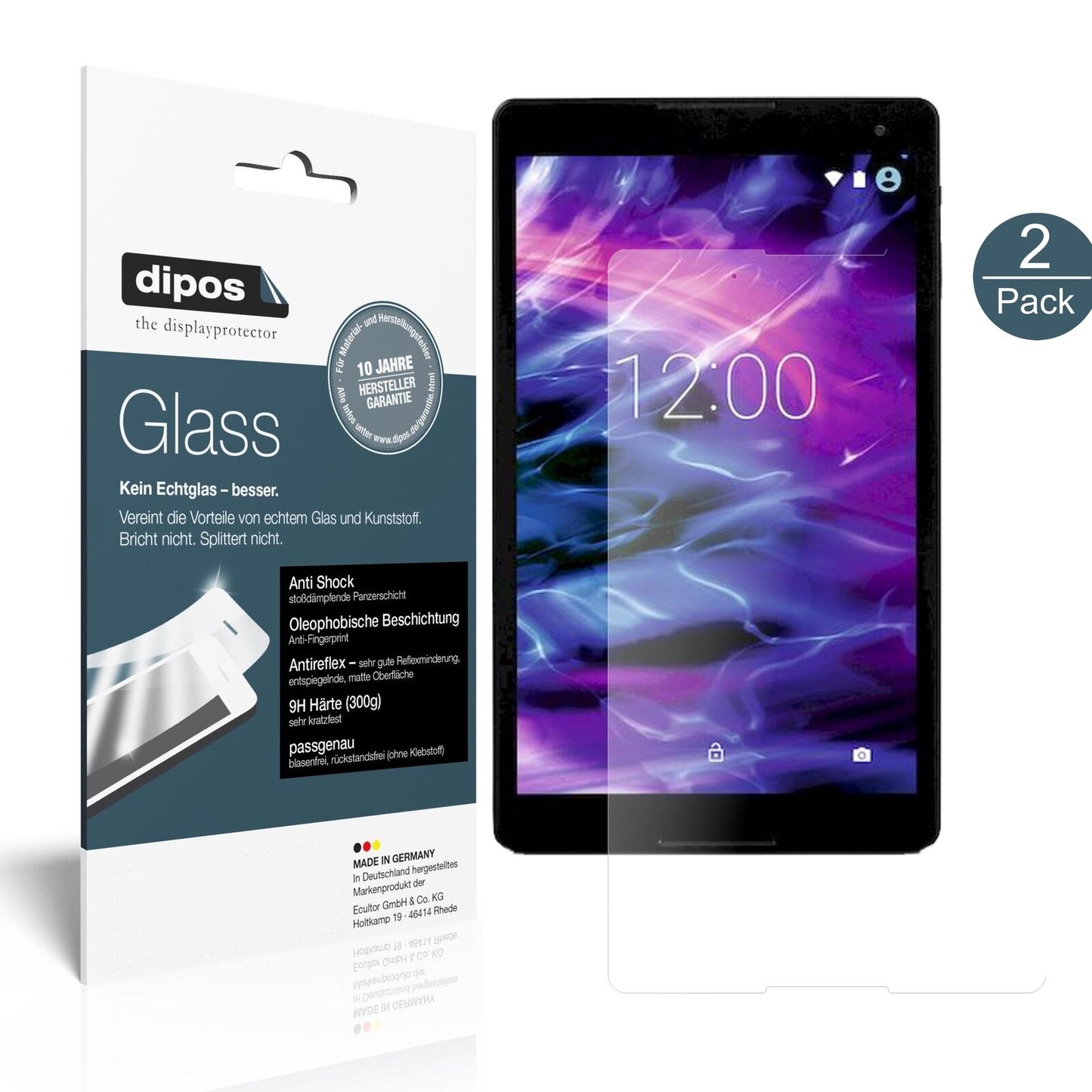 MedionLifeTab P10505 mit aufgebrachter dipos Panzerfolie, die lästige Fingerabdrücke minimiert