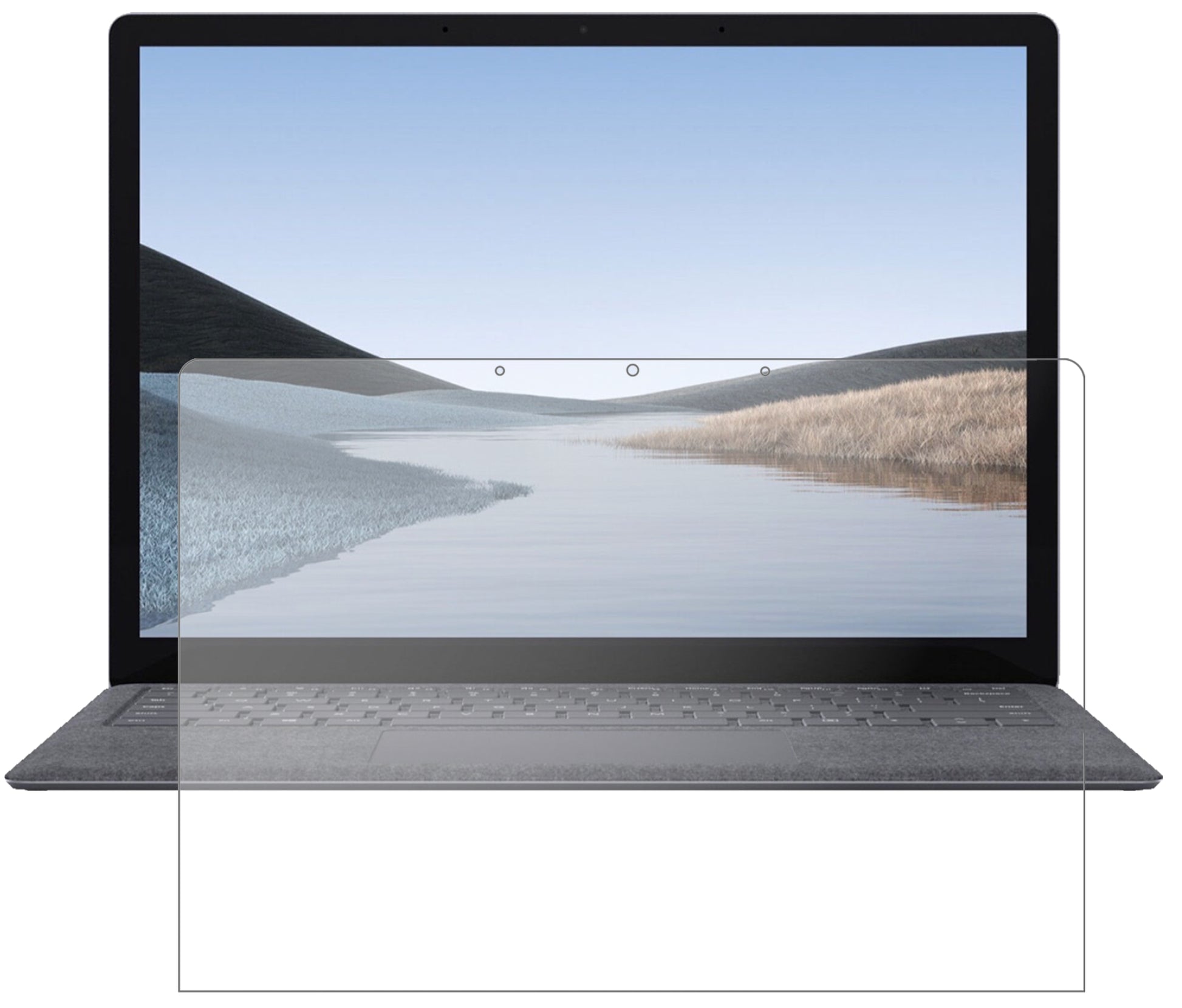 MicrosoftSurface Laptop 3 mit aufgebrachter dipos Panzerfolie, die lästige Fingerabdrücke minimiert