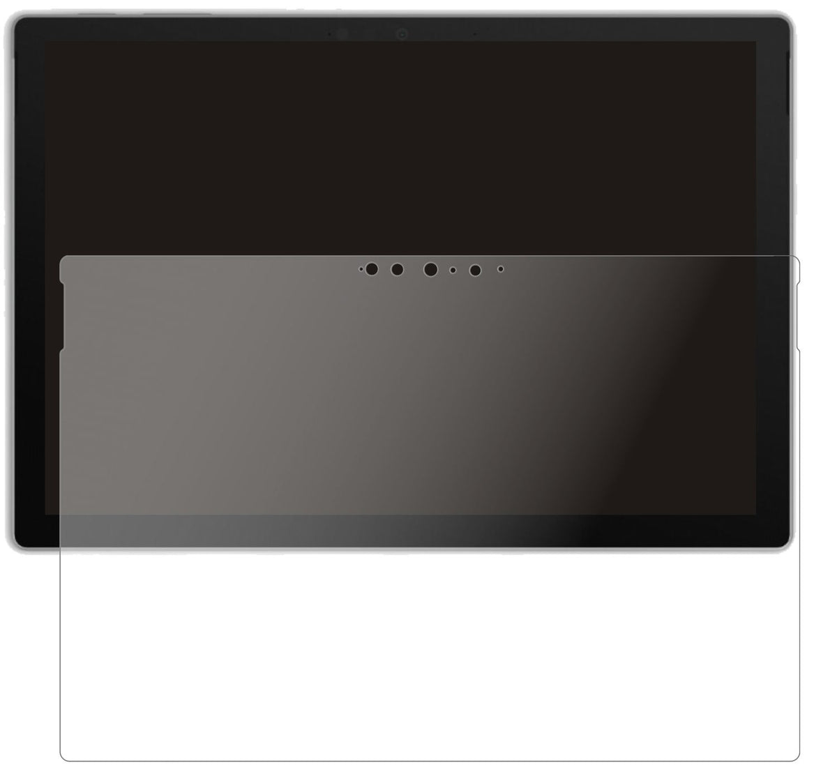 MicrosoftSurface Pro 7 Plus mit aufgebrachter dipos Panzerfolie, die lästige Fingerabdrücke minimiert