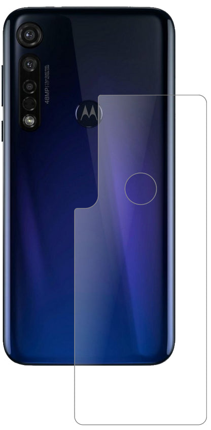 MotorolaMoto G8 Plus Rückseite mit aufgebrachter dipos Panzerfolie, die lästige Fingerabdrücke minimiert