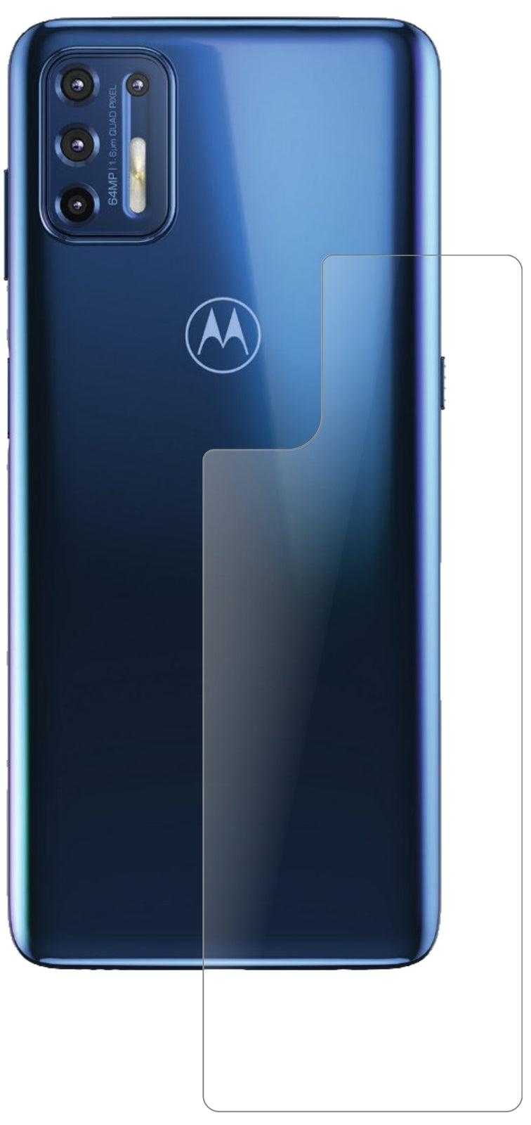 MotorolaMoto G9 Plus Rückseite mit aufgebrachter dipos Panzerfolie, die lästige Fingerabdrücke minimiert