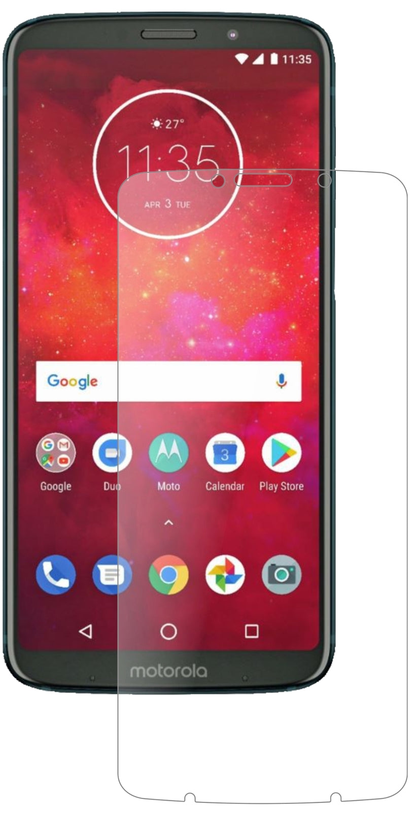 MotorolaMoto Z3 Play mit aufgebrachter dipos Panzerfolie, die lästige Fingerabdrücke minimiert