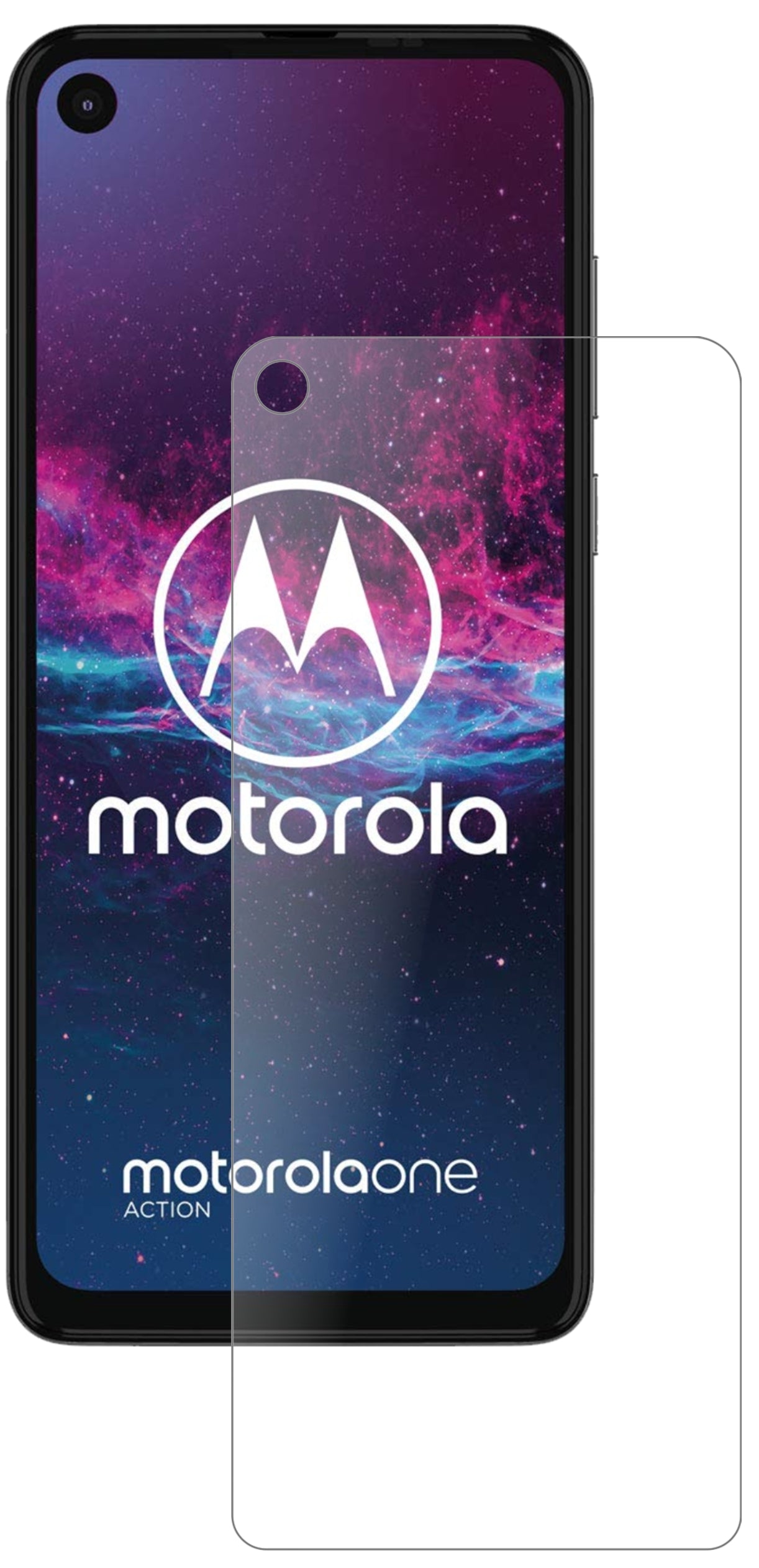MotorolaOne Action mit aufgebrachter dipos Panzerfolie, die lästige Fingerabdrücke minimiert