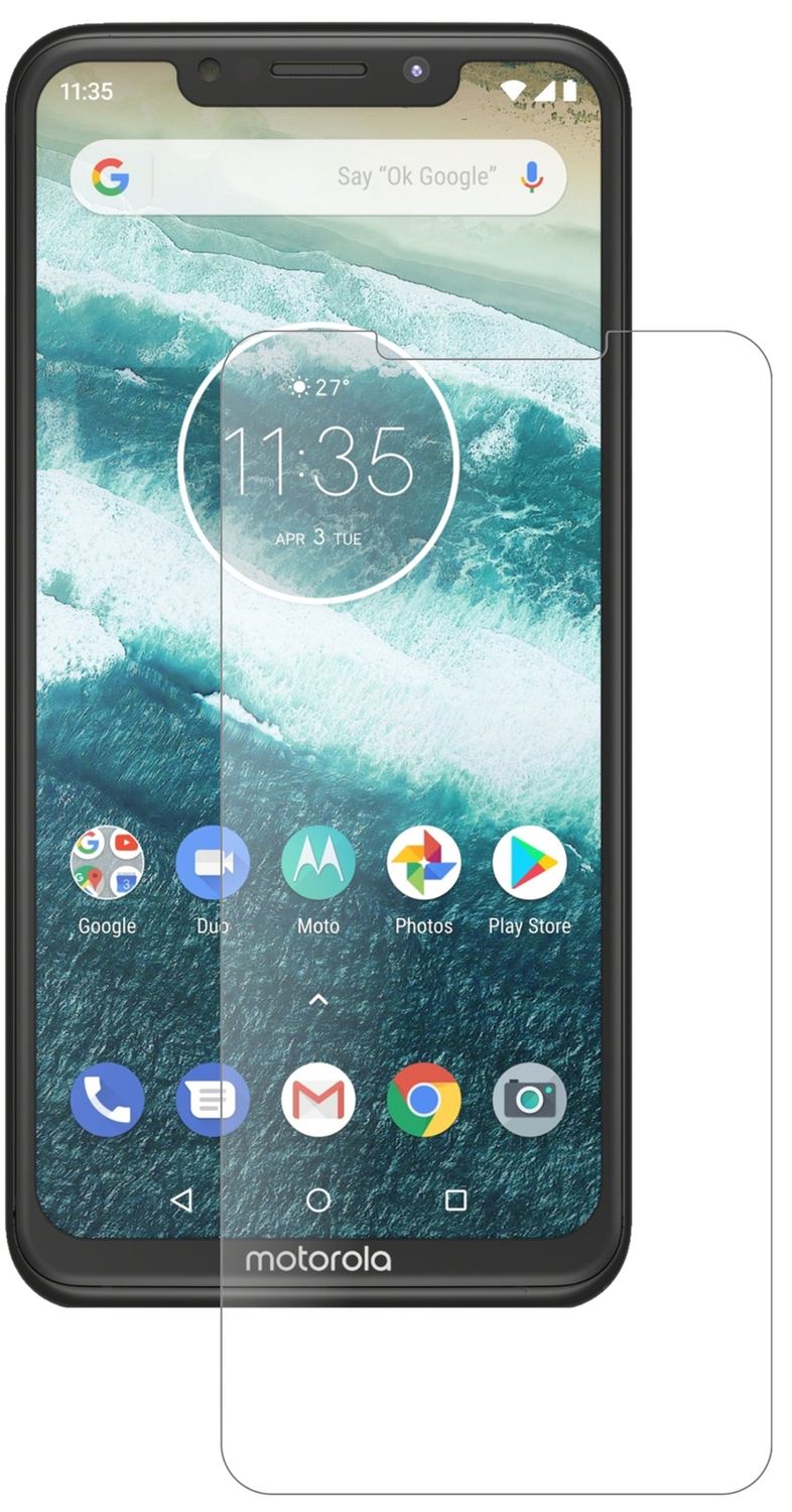MotorolaOne Power mit aufgebrachter dipos Panzerfolie, die lästige Fingerabdrücke minimiert