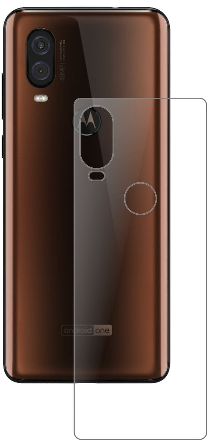 MotorolaP50 Rückseite mit aufgebrachter dipos Panzerfolie, die lästige Fingerabdrücke minimiert