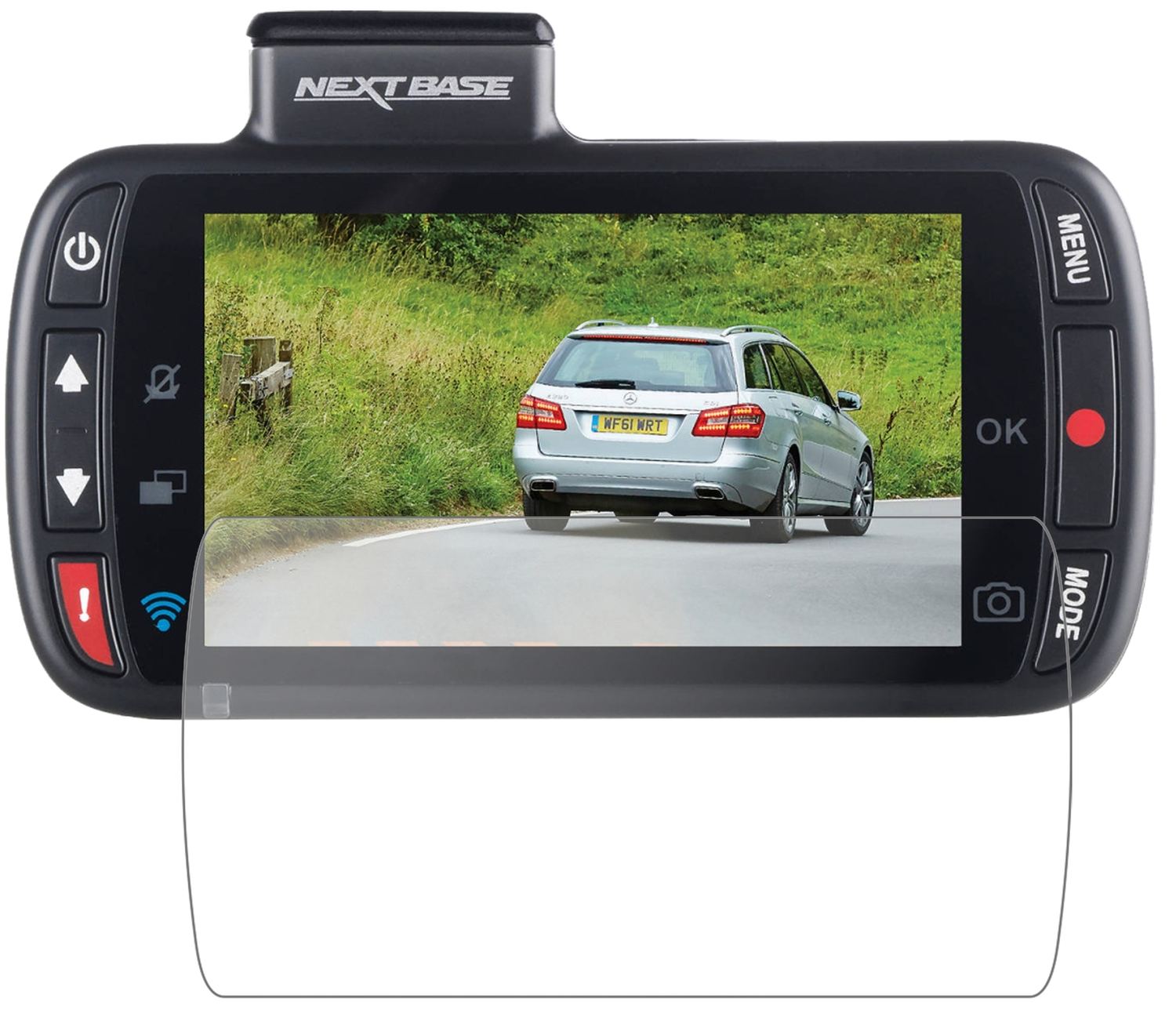 Nextbase312GW Dashcam mit aufgebrachter dipos Panzerfolie, die lästige Fingerabdrücke minimiert
