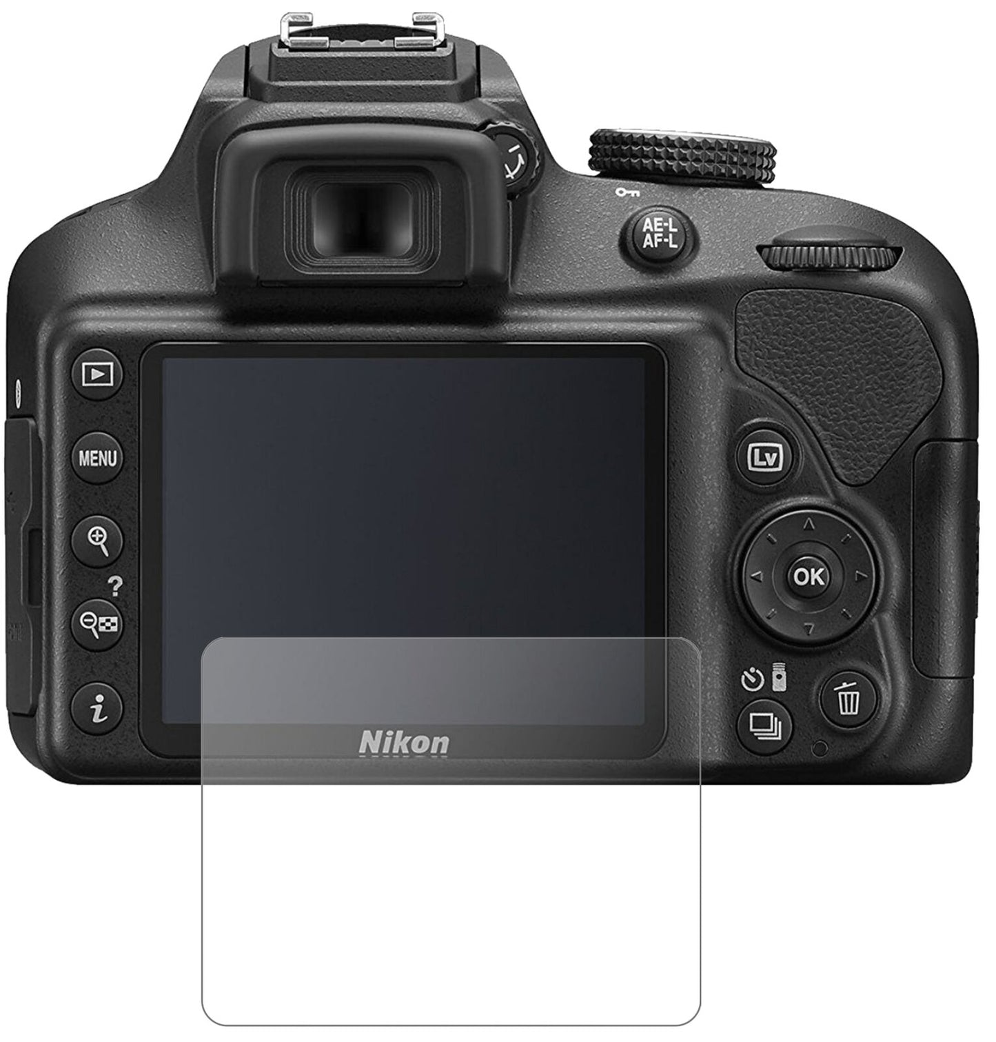 Nikon3400 mit aufgebrachter dipos Panzerfolie, die lästige Fingerabdrücke minimiert