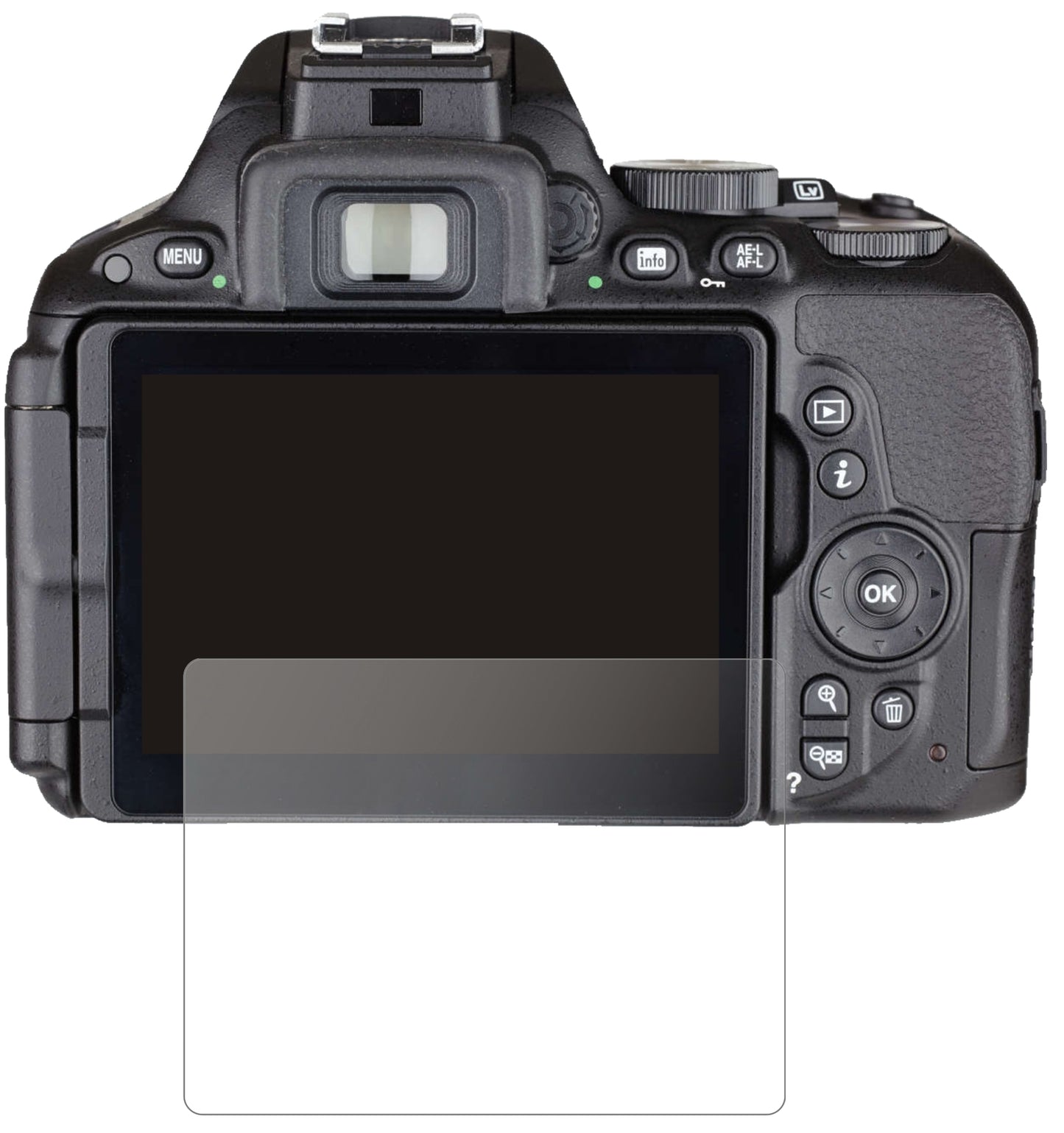 Nikon5500 mit aufgebrachter dipos Panzerfolie, die lästige Fingerabdrücke minimiert
