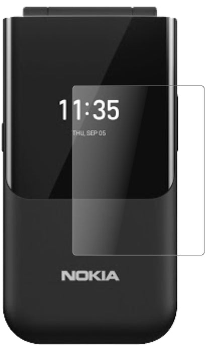 Nokia2720 Flip Rückseite mit aufgebrachter dipos Panzerfolie, die lästige Fingerabdrücke minimiert