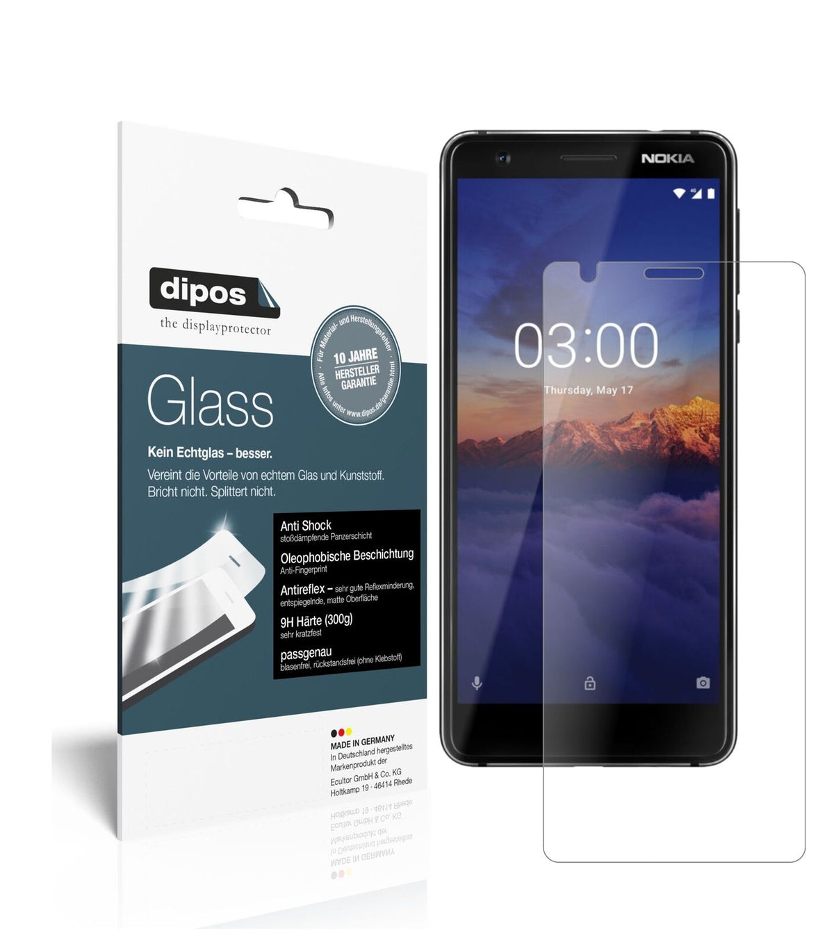 Nokia46025 mit aufgebrachter dipos Panzerfolie, die lästige Fingerabdrücke minimiert