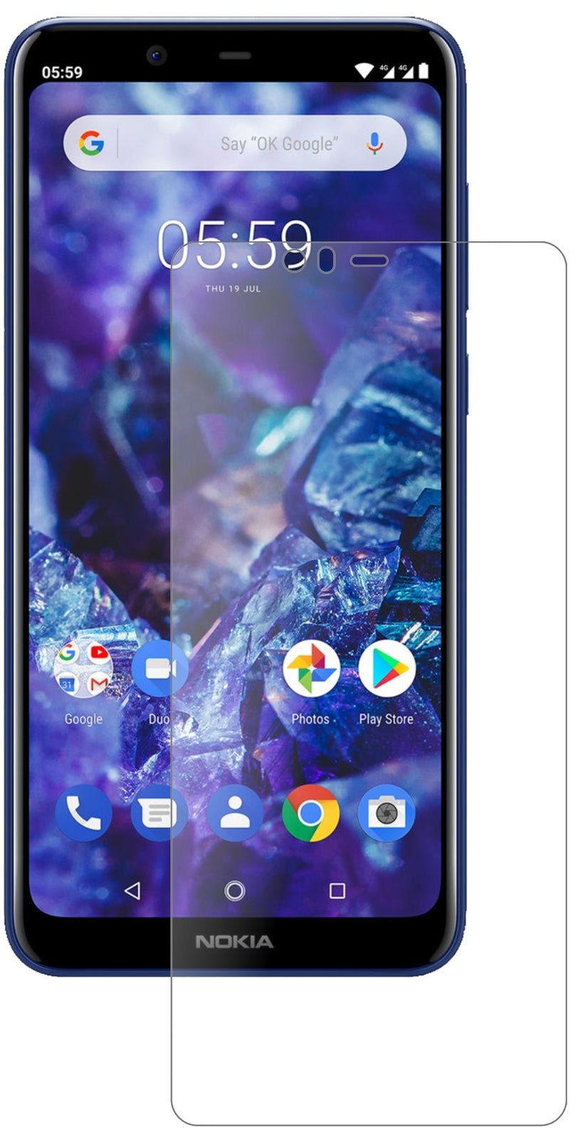 Nokia5.1 Plus mit aufgebrachter dipos Panzerfolie, die lästige Fingerabdrücke minimiert