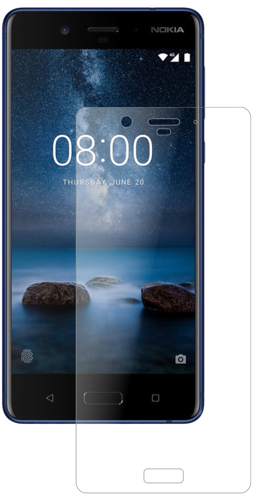 Nokia8 mit aufgebrachter dipos Panzerfolie, die lästige Fingerabdrücke minimiert
