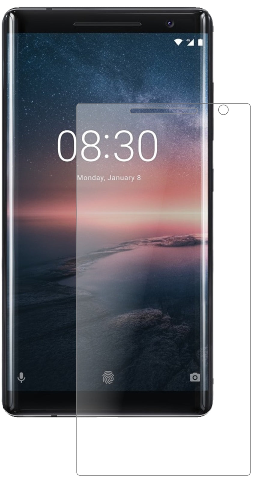 Nokia8 Sirocco mit aufgebrachter dipos Panzerfolie, die lästige Fingerabdrücke minimiert
