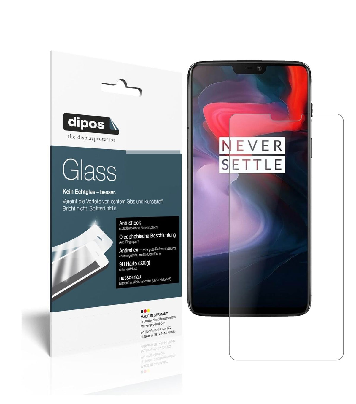 OnePlus6 mit aufgebrachter dipos Panzerfolie, die lästige Fingerabdrücke minimiert