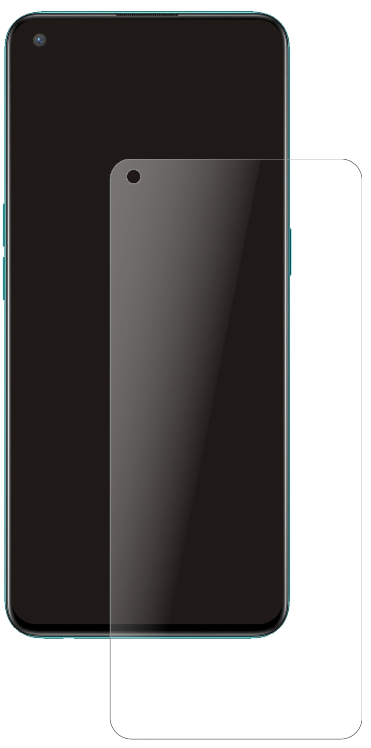 OnePlusNord 2 CE mit aufgebrachter dipos Panzerfolie, die lästige Fingerabdrücke minimiert