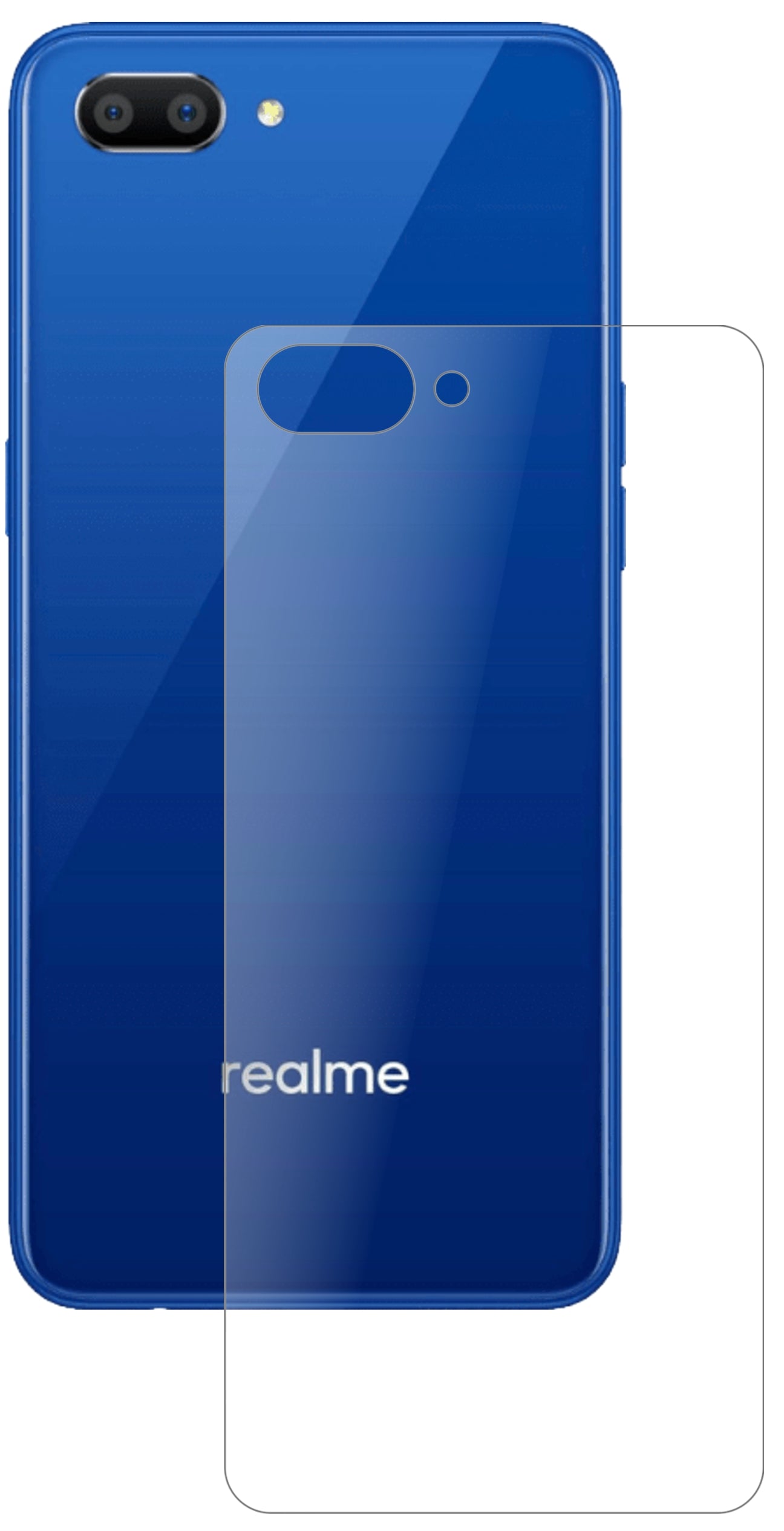 OppoRealme C1 (2019) Rückseite mit aufgebrachter dipos Panzerfolie, die lästige Fingerabdrücke minimiert
