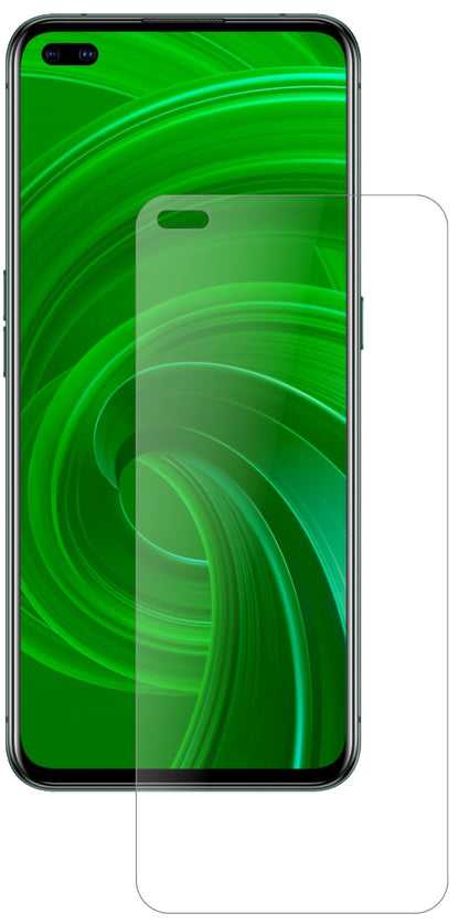 OppoRealme X50 5G mit aufgebrachter dipos Panzerfolie, die lästige Fingerabdrücke minimiert