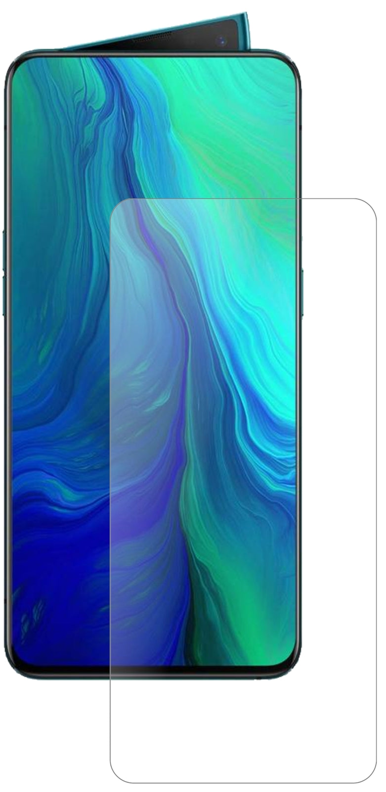 OppoReno 10X Zoom mit aufgebrachter dipos Panzerfolie, die lästige Fingerabdrücke minimiert