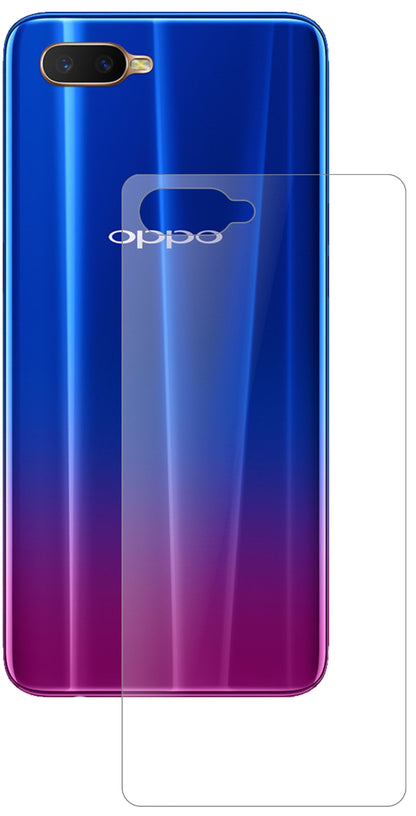 OppoR17 Rückseite mit aufgebrachter dipos Panzerfolie, die lästige Fingerabdrücke minimiert