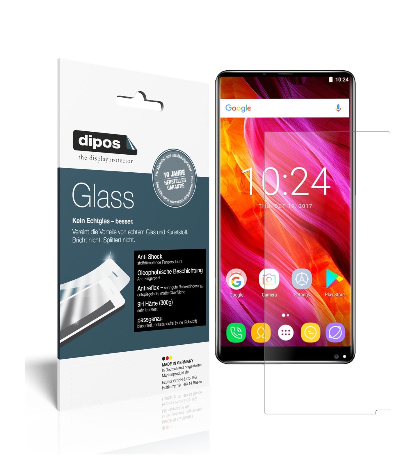 OukitelMix 2 mit aufgebrachter dipos Panzerfolie, die lästige Fingerabdrücke minimiert