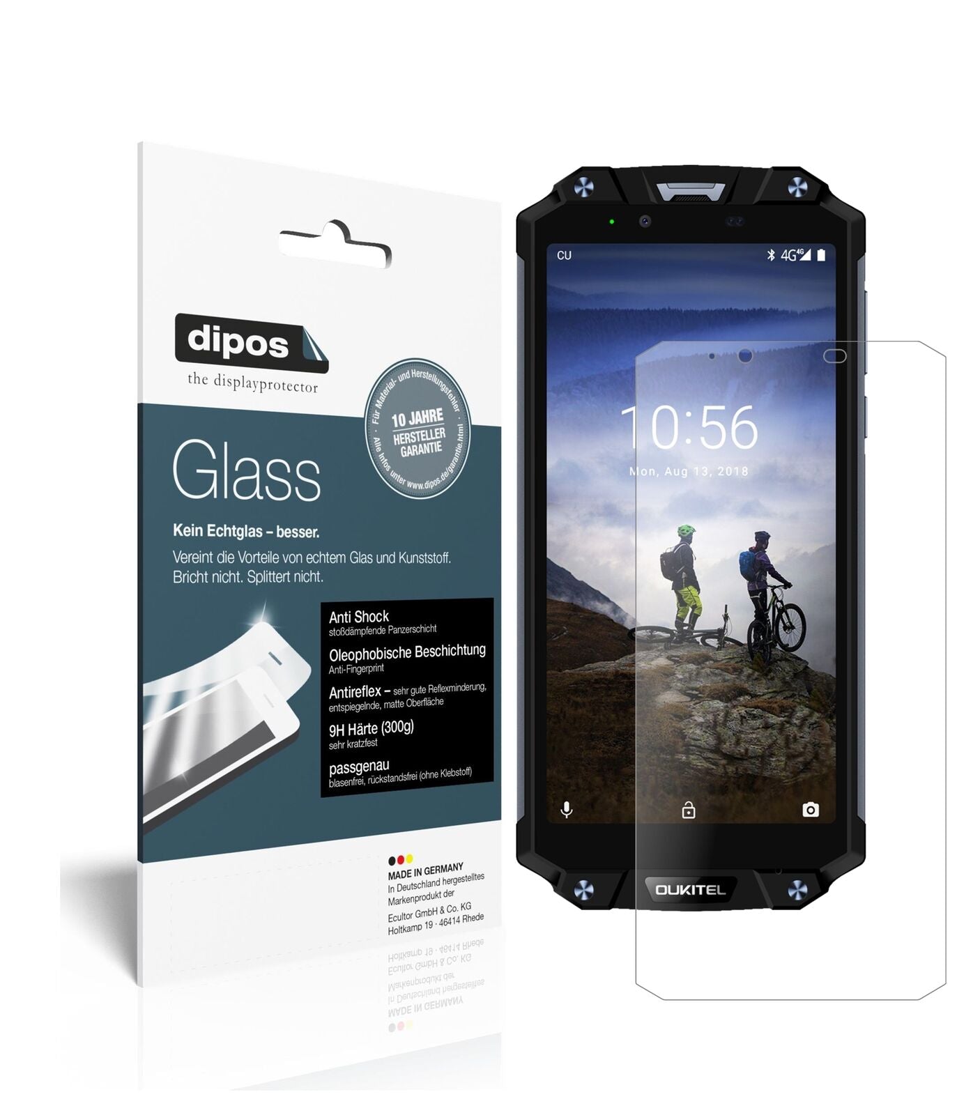 OukitelWP2 mit aufgebrachter dipos Panzerfolie, die lästige Fingerabdrücke minimiert