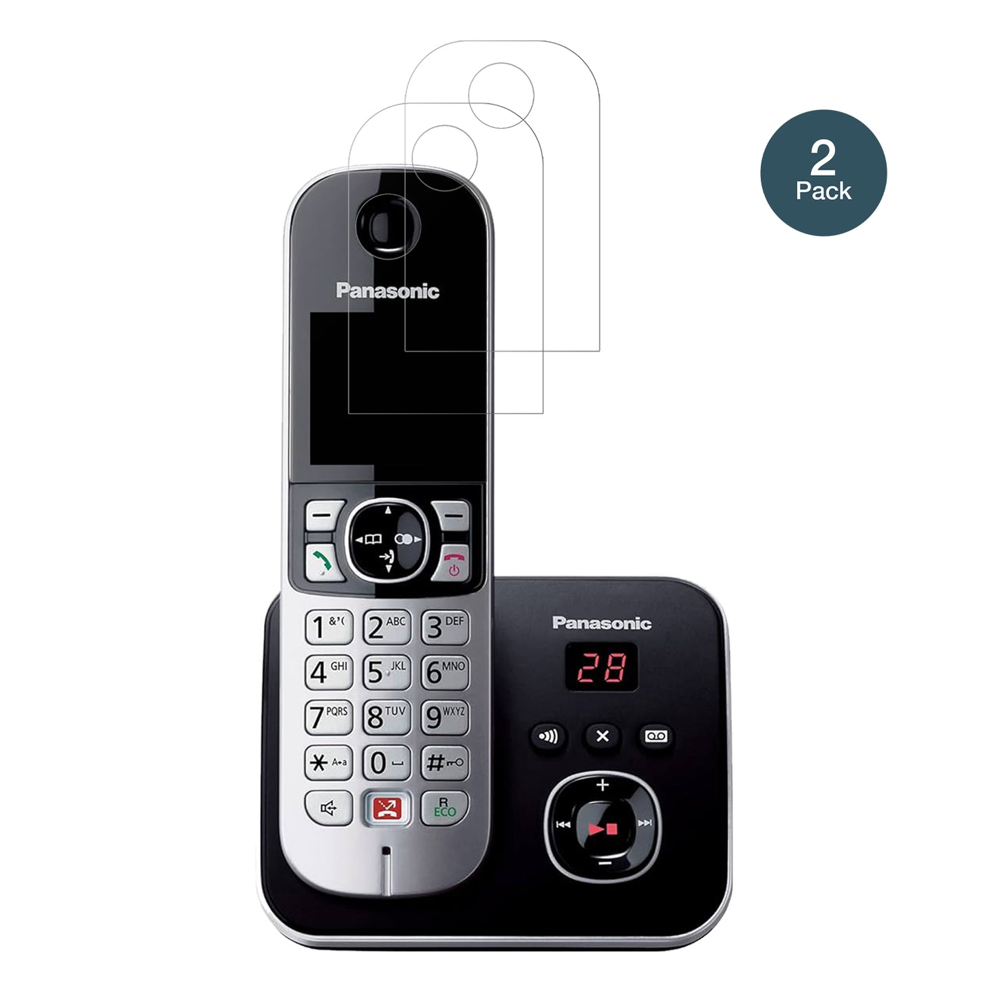 PanasonicKX-TG6861 mit aufgebrachter dipos Panzerfolie, die lästige Fingerabdrücke minimiert