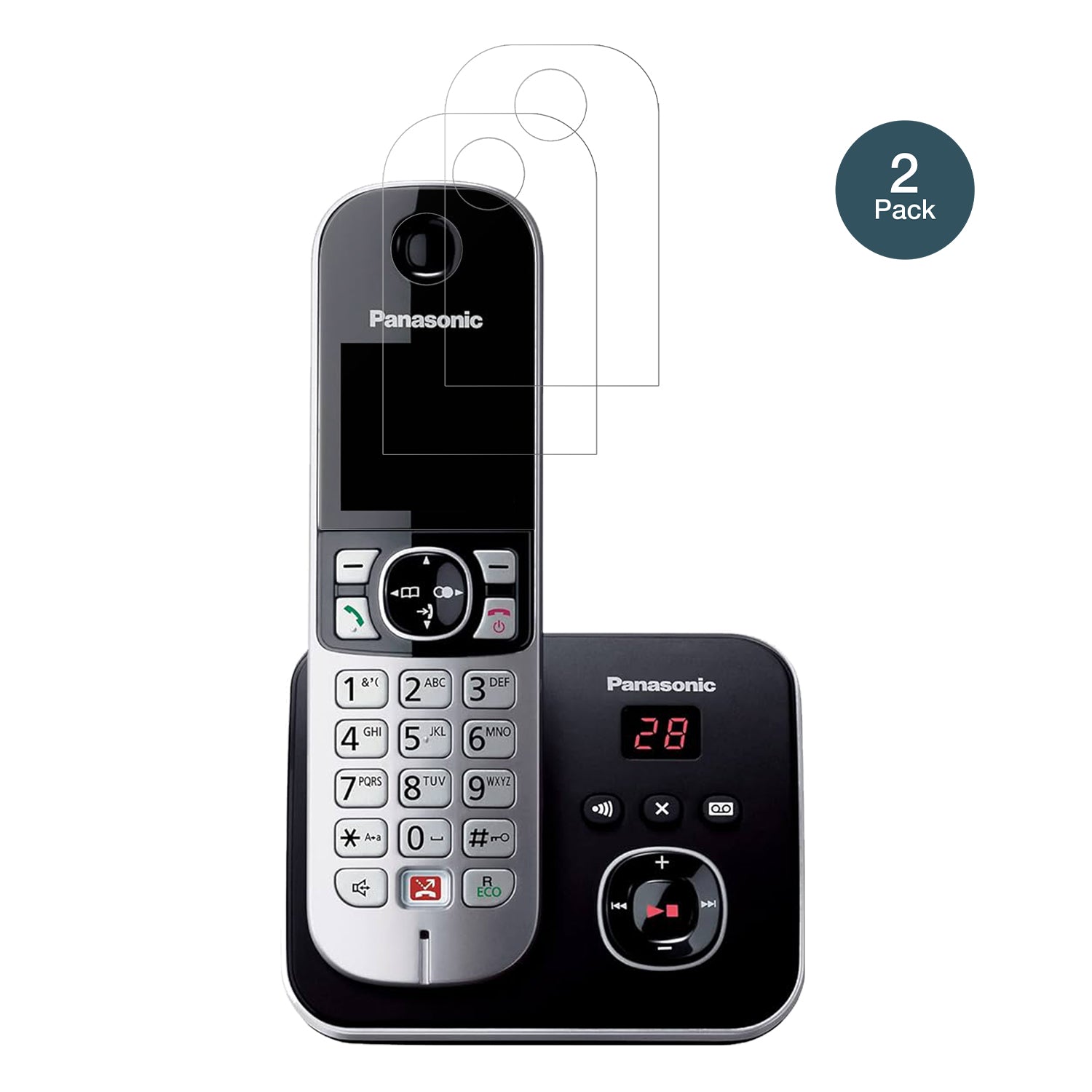 PanasonicKX-TG6861 mit aufgebrachter dipos Panzerfolie, die lästige Fingerabdrücke minimiert