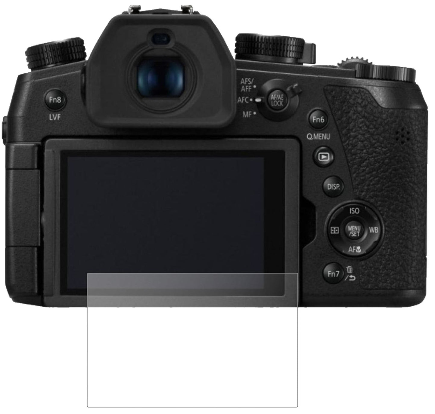 PanasonicLumix DC-FZ1000 II mit aufgebrachter dipos Panzerfolie, die lästige Fingerabdrücke minimiert