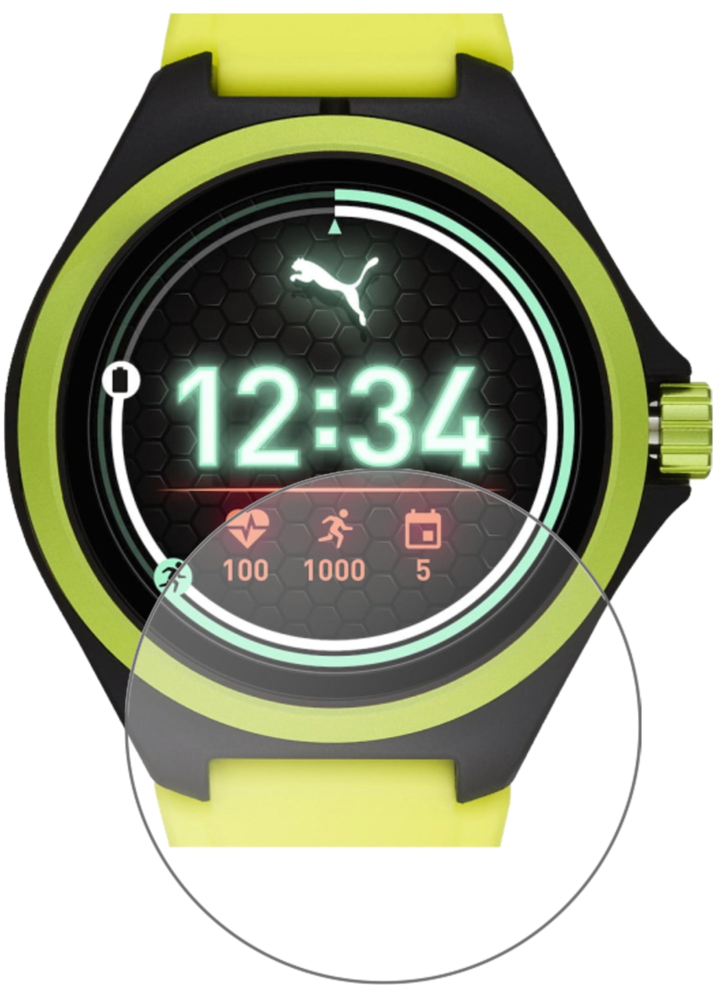 PumaGen 4 Heart Rate Smartwatch mit aufgebrachter dipos Panzerfolie, die lästige Fingerabdrücke minimiert