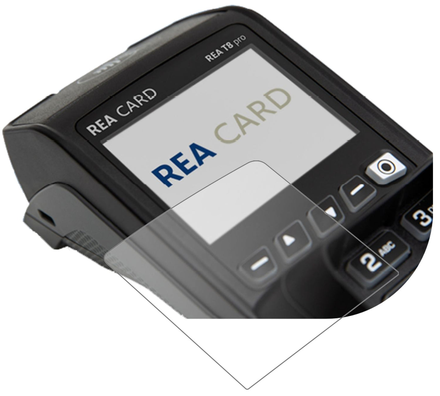 REA CARDT8 pro Terminal mit aufgebrachter dipos Panzerfolie, die lästige Fingerabdrücke minimiert