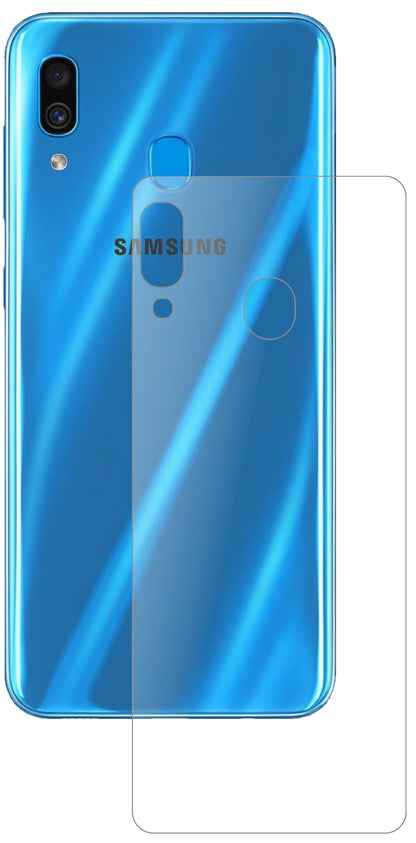SamsungGalaxy A30s Rückseite mit aufgebrachter dipos Panzerfolie, die lästige Fingerabdrücke minimiert