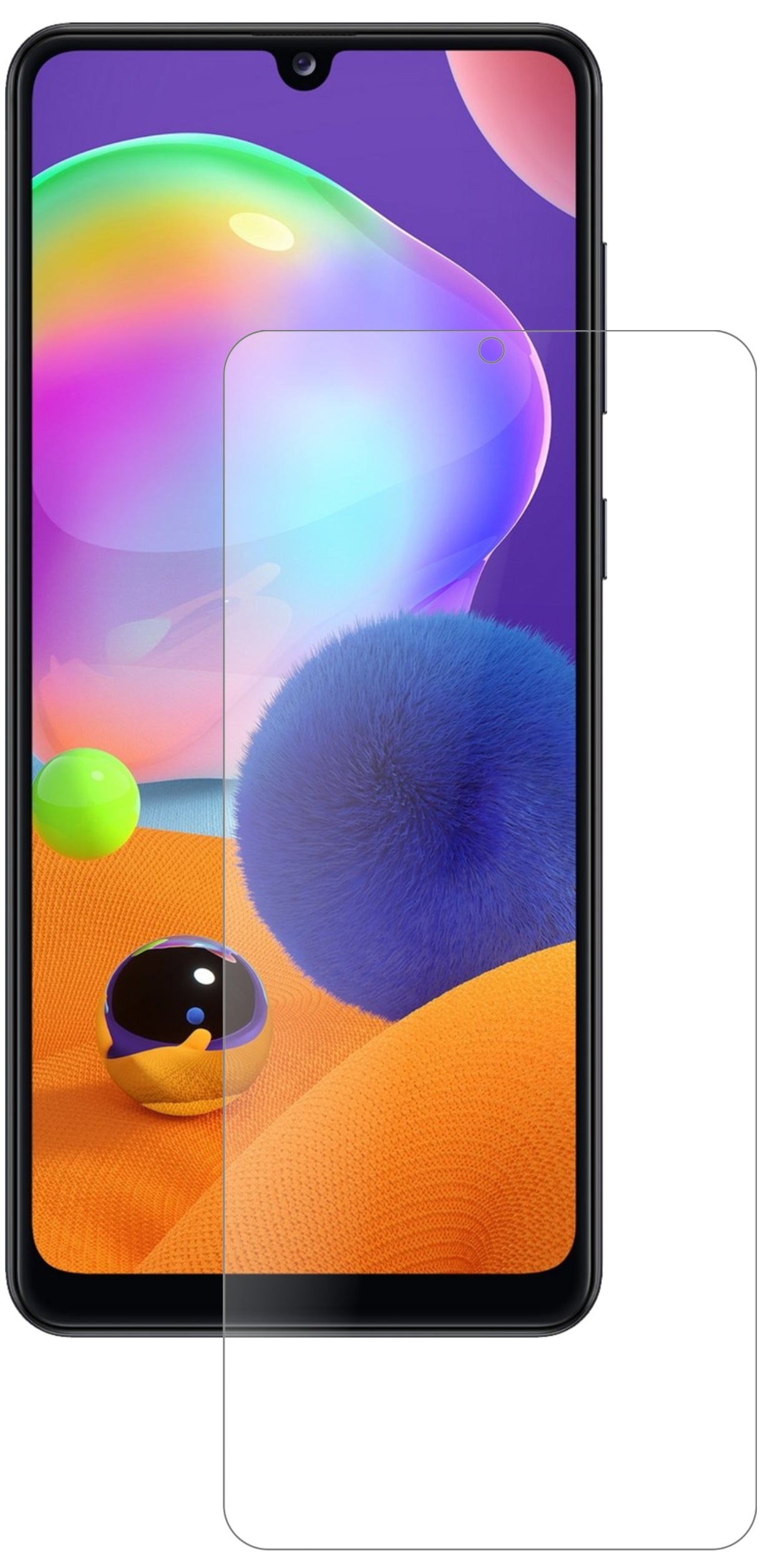 SamsungGalaxy A31 mit aufgebrachter dipos Panzerfolie, die lästige Fingerabdrücke minimiert