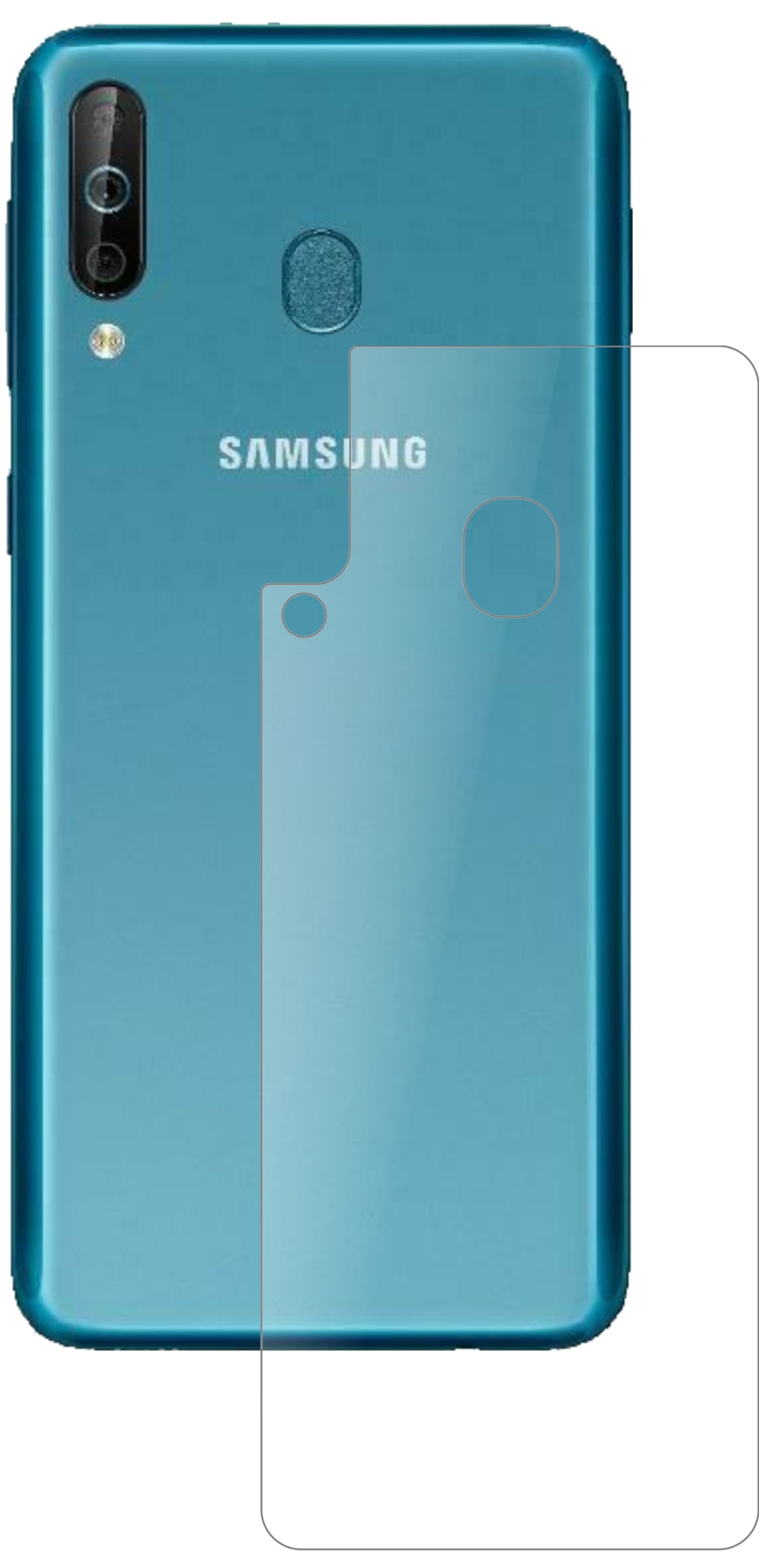 SamsungGalaxy A40s Rückseite mit aufgebrachter dipos Panzerfolie, die lästige Fingerabdrücke minimiert