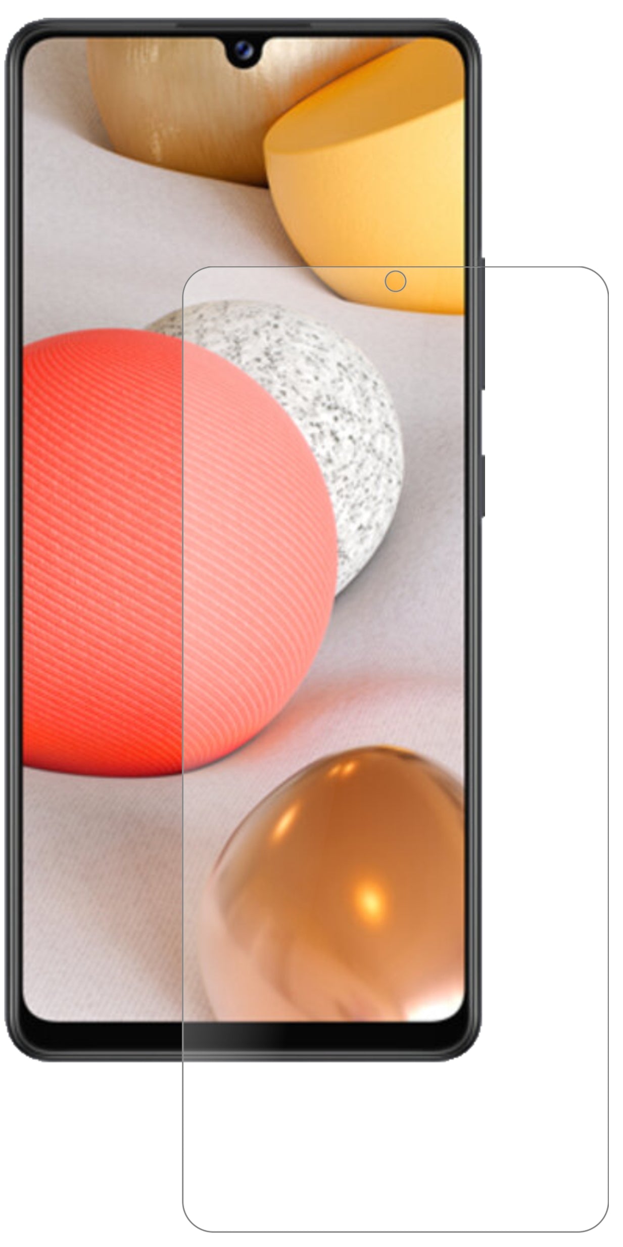 SamsungGalaxy A42 5G mit aufgebrachter dipos Panzerfolie, die lästige Fingerabdrücke minimiert