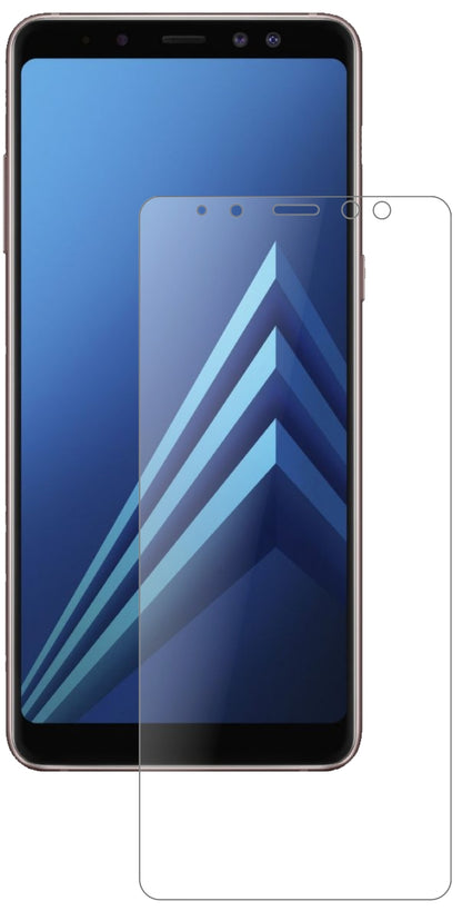 SamsungGalaxy A8 (2018) mit aufgebrachter dipos Panzerfolie, die lästige Fingerabdrücke minimiert
