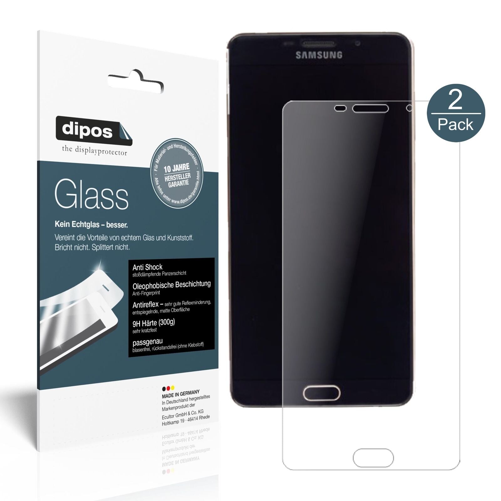 SamsungGalaxy A9 Pro (SM-A9100) mit aufgebrachter dipos Panzerfolie, die lästige Fingerabdrücke minimiert