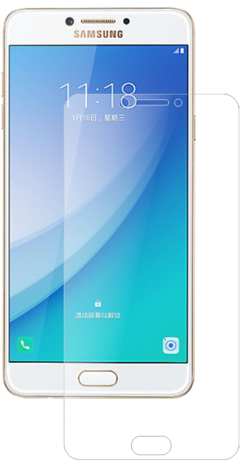 SamsungGalaxy C7 Pro mit aufgebrachter dipos Panzerfolie, die lästige Fingerabdrücke minimiert