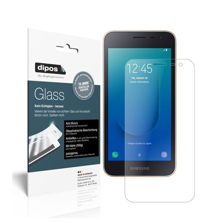 SamsungGalaxy J2 Core (2018) mit aufgebrachter dipos Panzerfolie, die lästige Fingerabdrücke minimiert