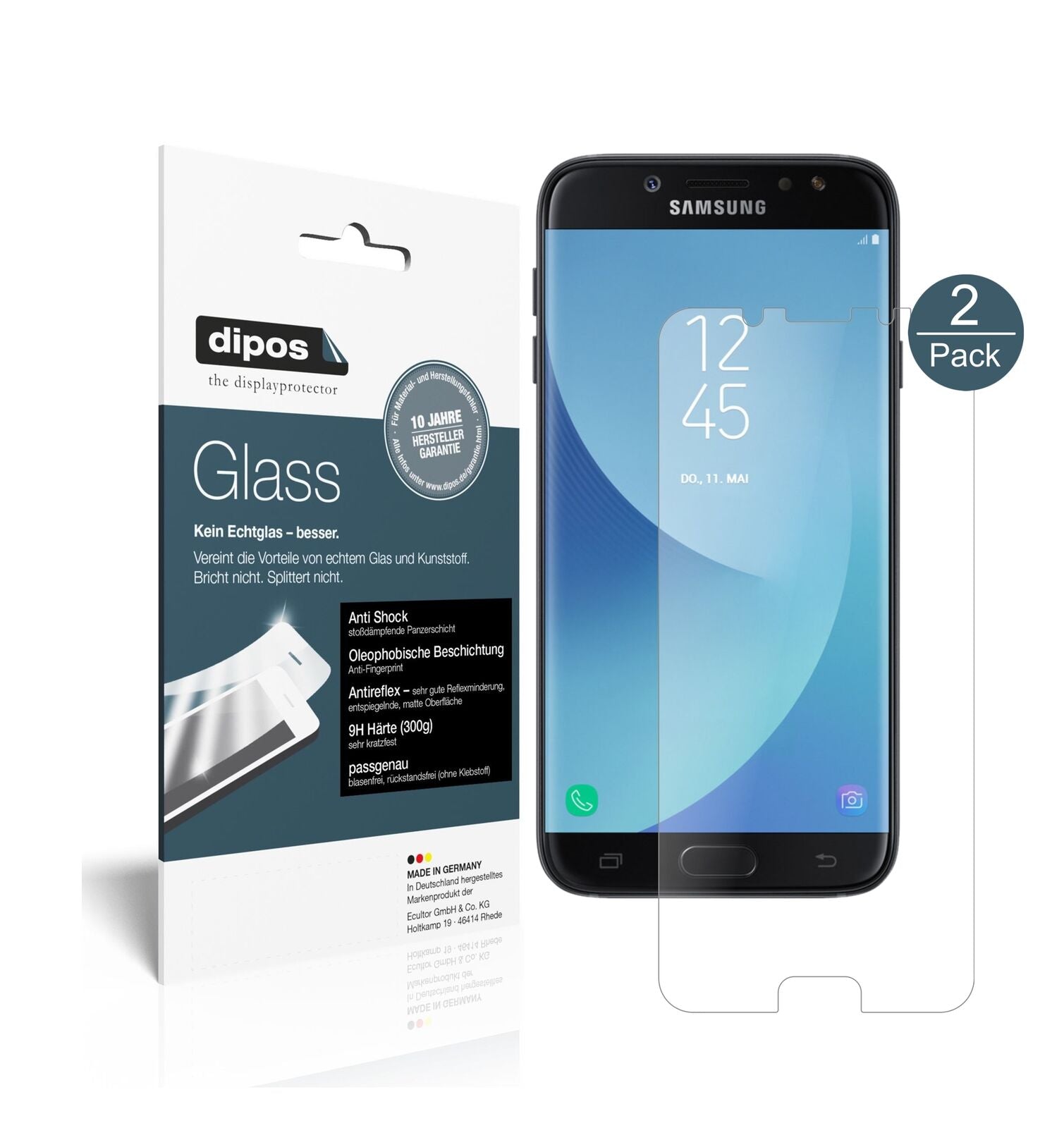 SamsungGalaxy J7 2017 mit aufgebrachter dipos Panzerfolie, die lästige Fingerabdrücke minimiert