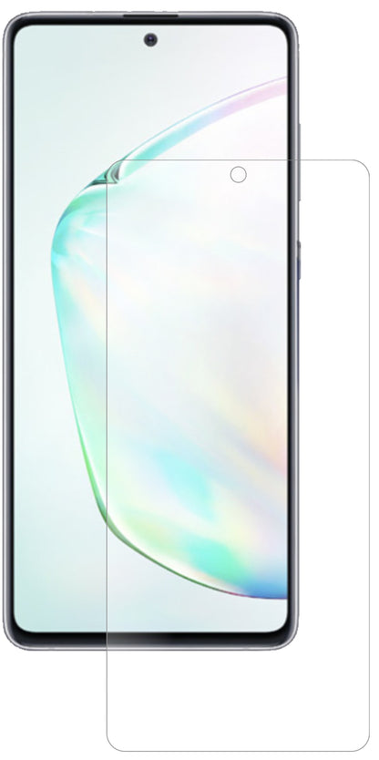 SamsungGalaxy Note 10 Lite mit aufgebrachter dipos Panzerfolie, die lästige Fingerabdrücke minimiert