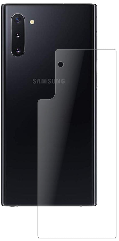 SamsungGalaxy Note 10 Rückseite mit aufgebrachter dipos Panzerfolie, die lästige Fingerabdrücke minimiert