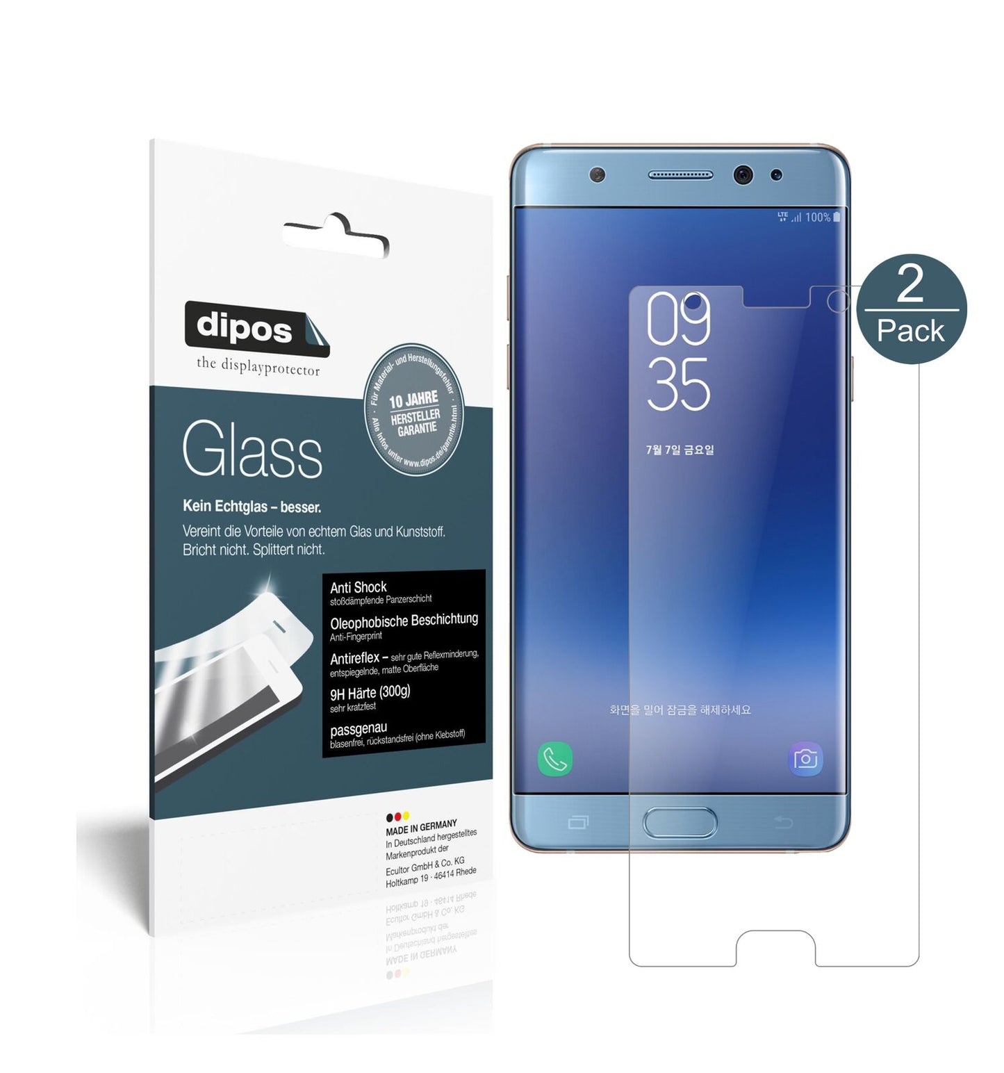 SamsungGalaxy Note FE mit aufgebrachter dipos Panzerfolie, die lästige Fingerabdrücke minimiert
