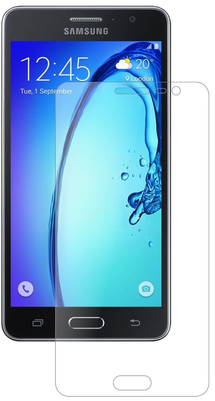 SamsungGalaxy On6 mit aufgebrachter dipos Panzerfolie, die lästige Fingerabdrücke minimiert