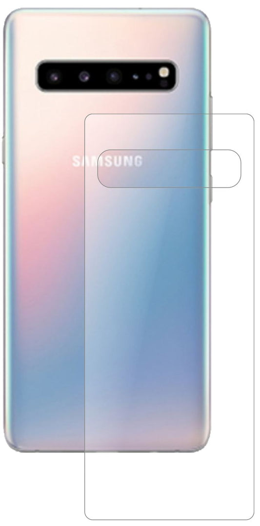 SamsungGalaxy S10 5G Rückseite mit aufgebrachter dipos Panzerfolie, die lästige Fingerabdrücke minimiert