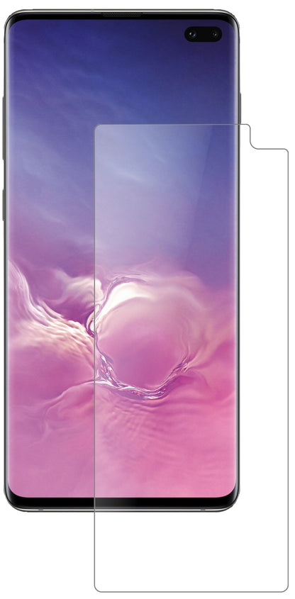 SamsungGalaxy S10 Plus mit aufgebrachter dipos Panzerfolie, die lästige Fingerabdrücke minimiert