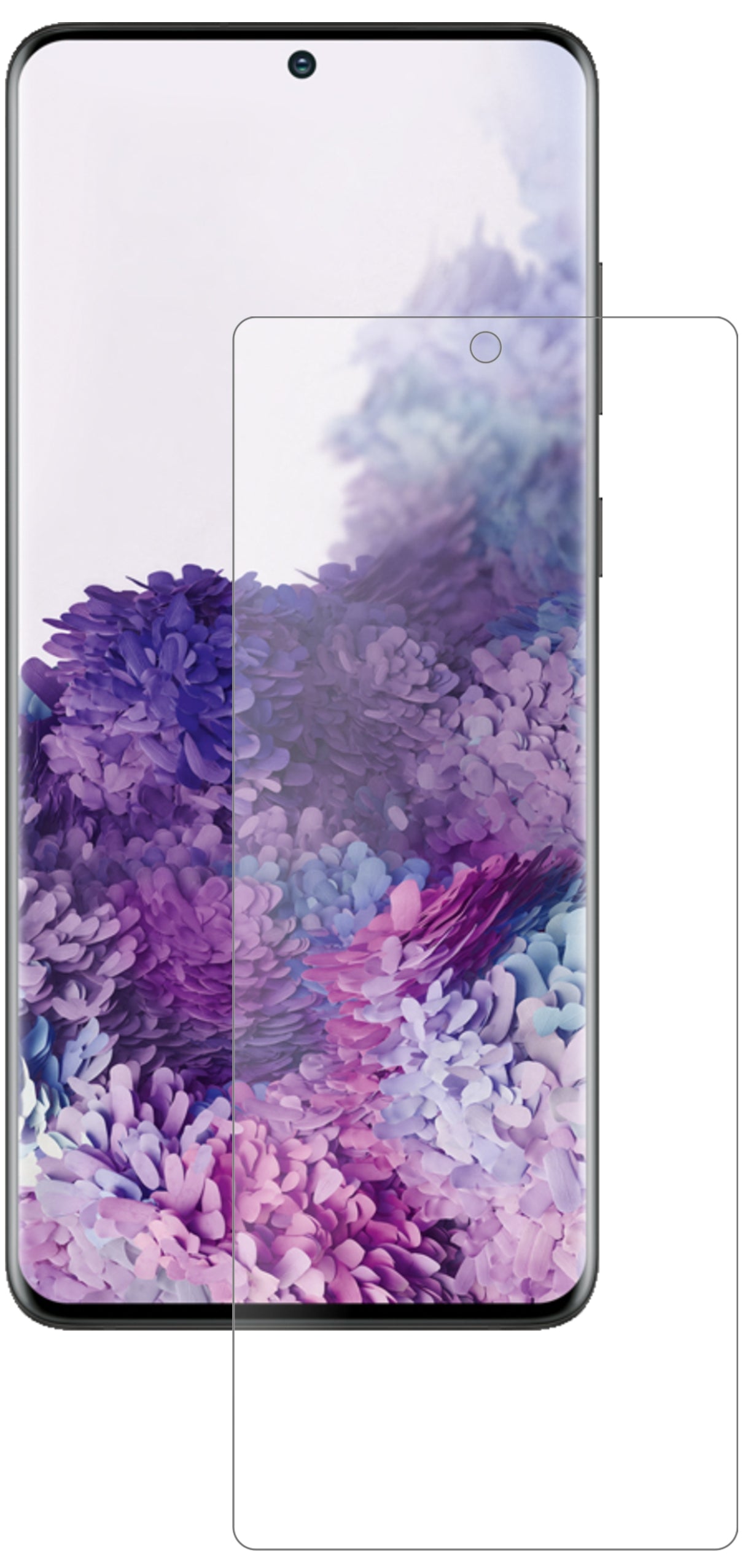 SamsungGalaxy S20 Plus mit aufgebrachter dipos Panzerfolie, die lästige Fingerabdrücke minimiert